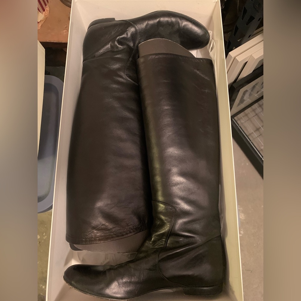 giuseppe zanotti NERO boots Tall flat black leather Vintage Italy Size 40 US 10 - Picture 3 of 14